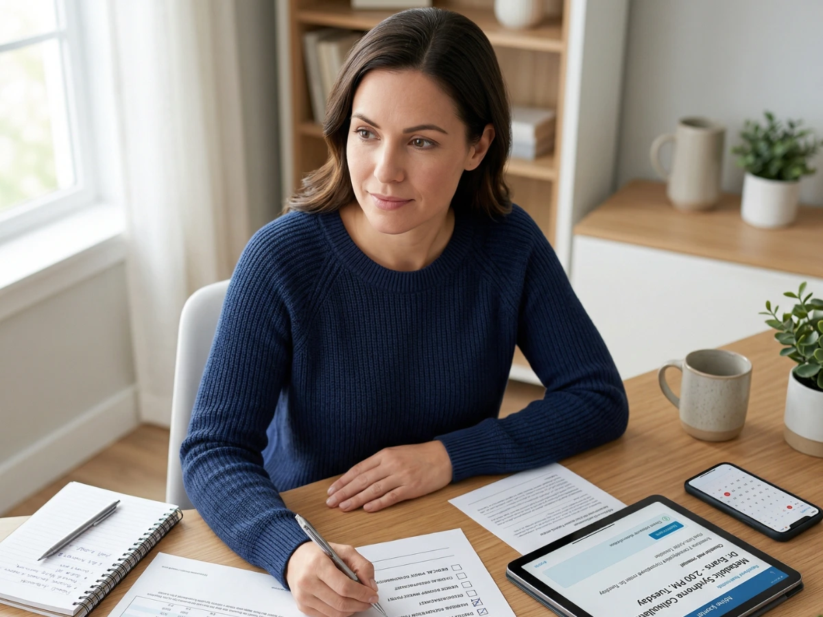 Woman checking checklist for appointment at a desk. Metabolic Syndrome Treatment in Daly City, San Francisco